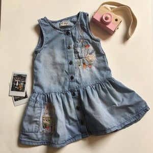 I ❤️Next Denim Dress Striped Embroidered Bunny